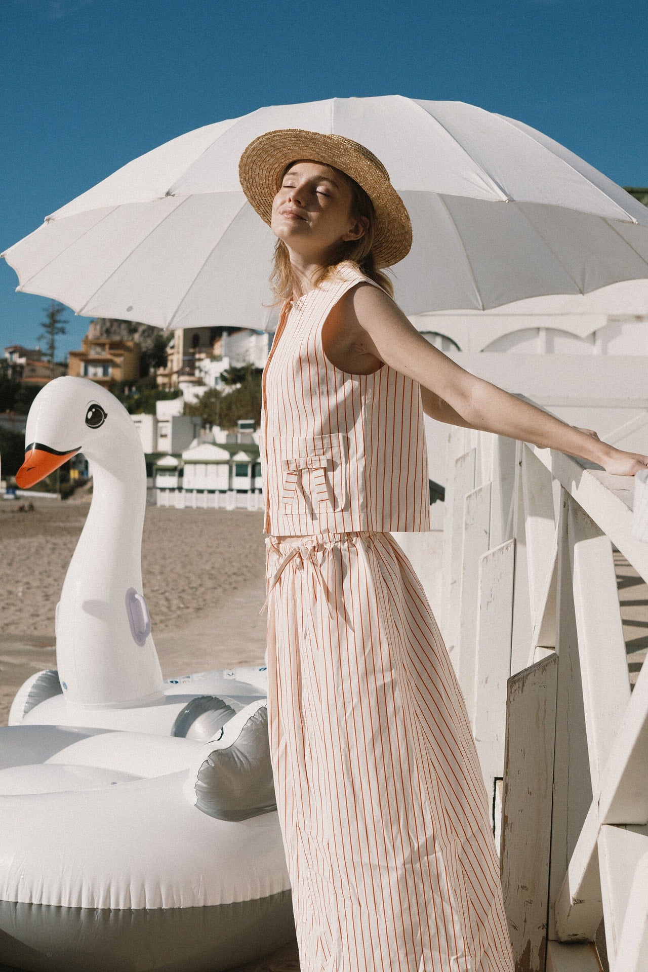 Skirt Stripes Bow Skir Off-White