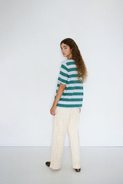 Aw25-776 Strip Basic Tee Dark-Green-Wash-Blue