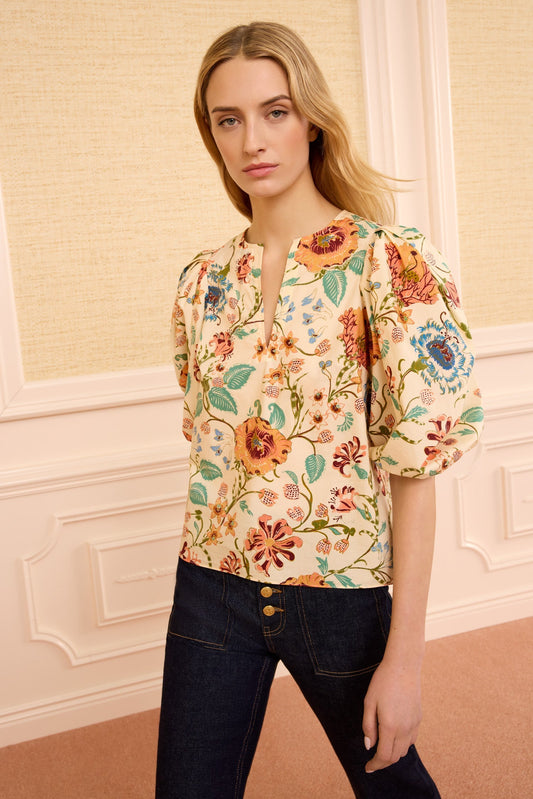 Ulla Johnson | Florielle Blouse - Floral Cotton Puff Sleeve Abalone