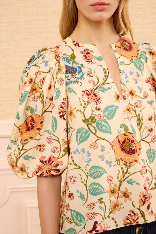 Ulla Johnson | Florielle Blouse - Floral Cotton Puff Sleeve Abalone