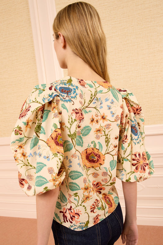 Ulla Johnson | Florielle Blouse - Floral Cotton Puff Sleeve Abalone