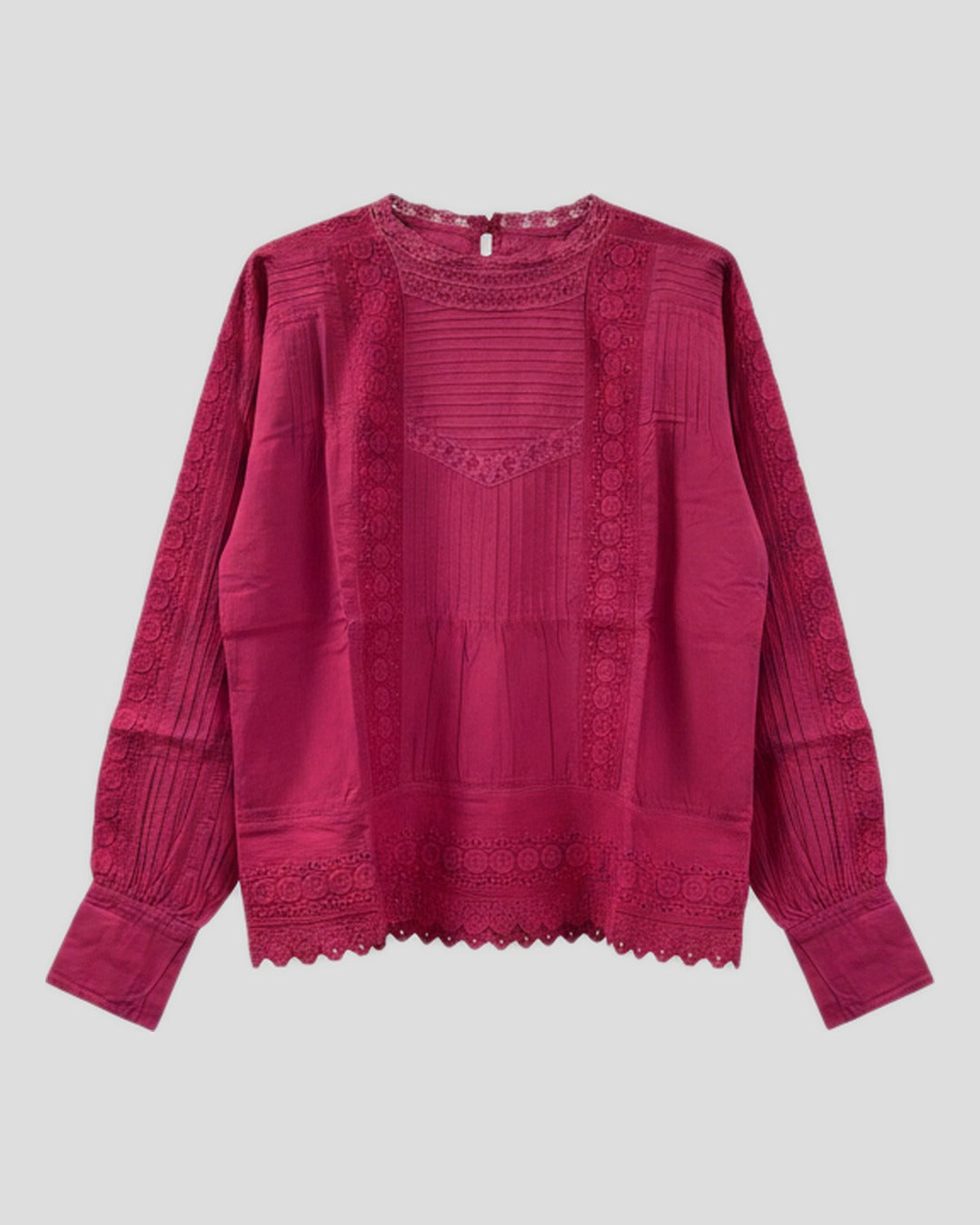 Vanessa Bruno | Pleated Cotton Blouse with Lace Inserts - Grenat