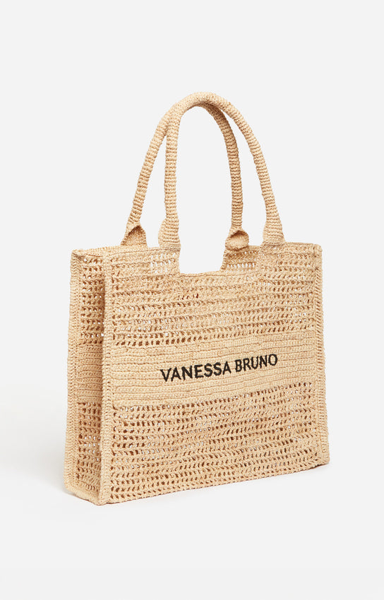 Vanessa Bruno | Crocheted Raffia Beach Bag - Sable-Noir