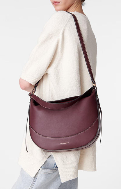 Vanessa Bruno | Daily Half-Moon Tote Bag in Leather Bordeaux