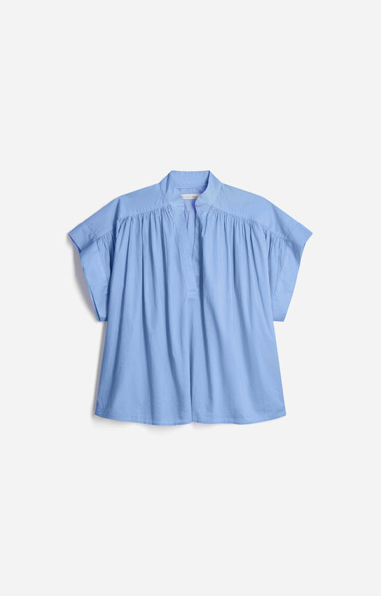 Vanessa Bruno | Ruched Shoulder Cotton Voile Blouse - Bleuet