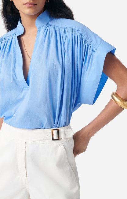 Vanessa Bruno | Ruched Shoulder Cotton Voile Blouse - Bleuet