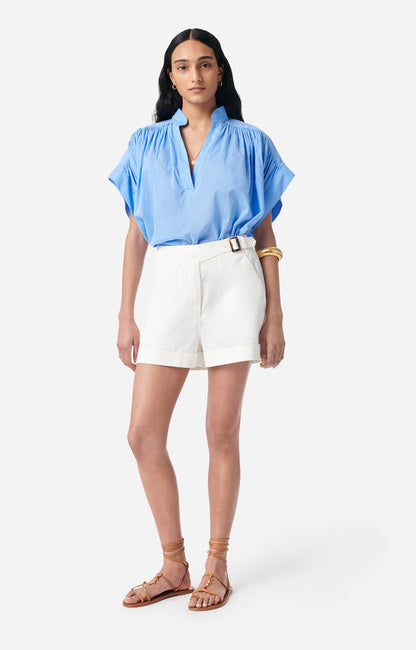 Vanessa Bruno | Ruched Shoulder Cotton Voile Blouse - Bleuet