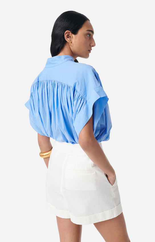 Vanessa Bruno | Ruched Shoulder Cotton Voile Blouse - Bleuet