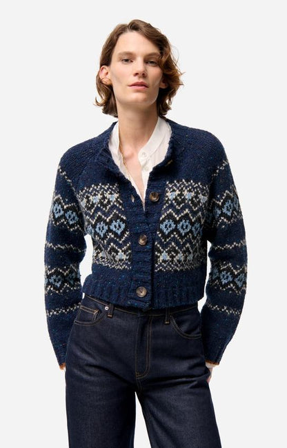 Vanessa Bruno | Damas Jacquard Cardigan - Wool Marine