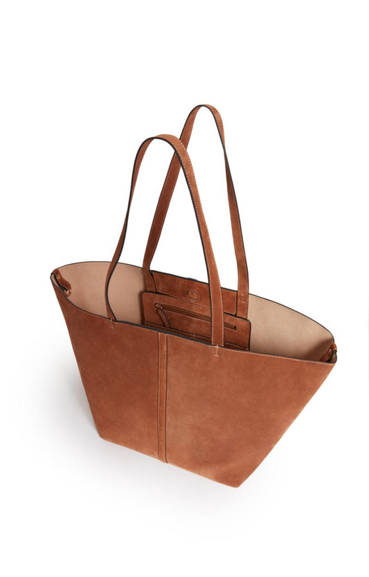 Vanessa Bruno | Velvet Leather Tote Bag in Brown Biscuit