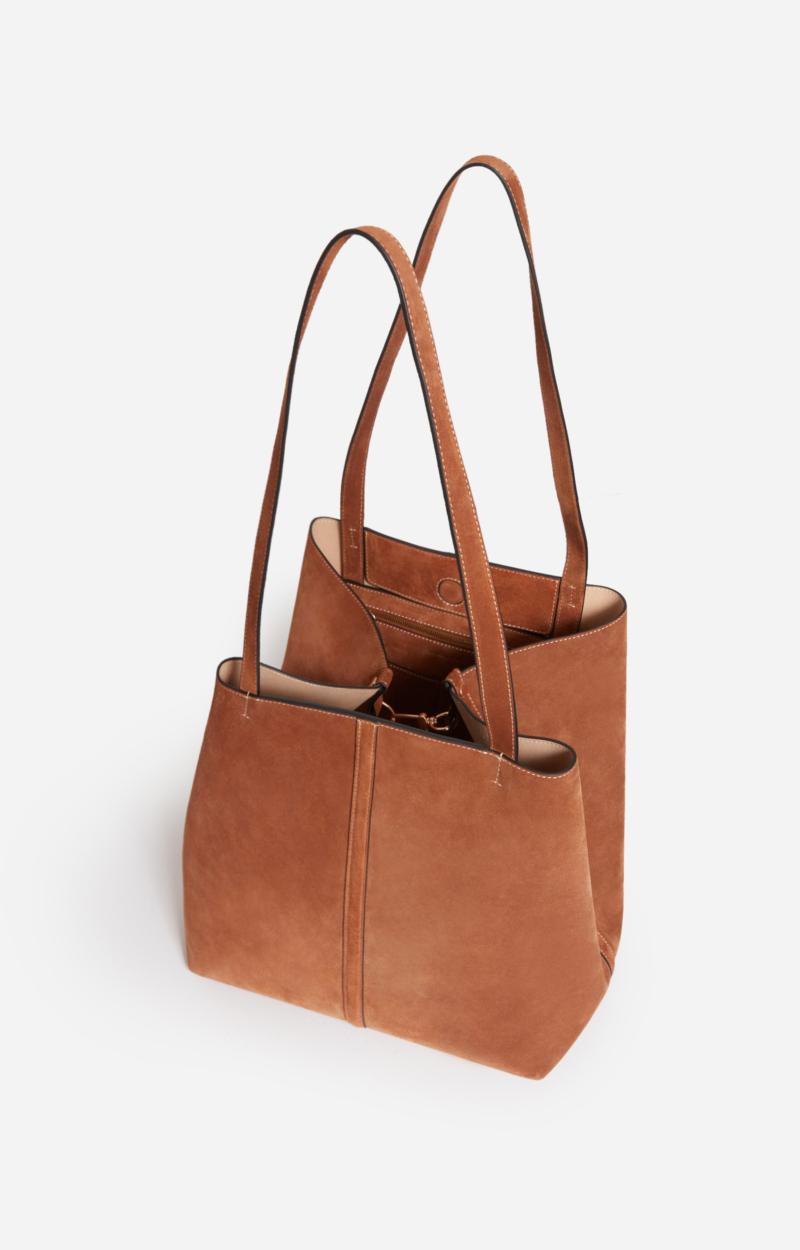 Vanessa Bruno | Velvet Leather Tote Bag in Brown Biscuit