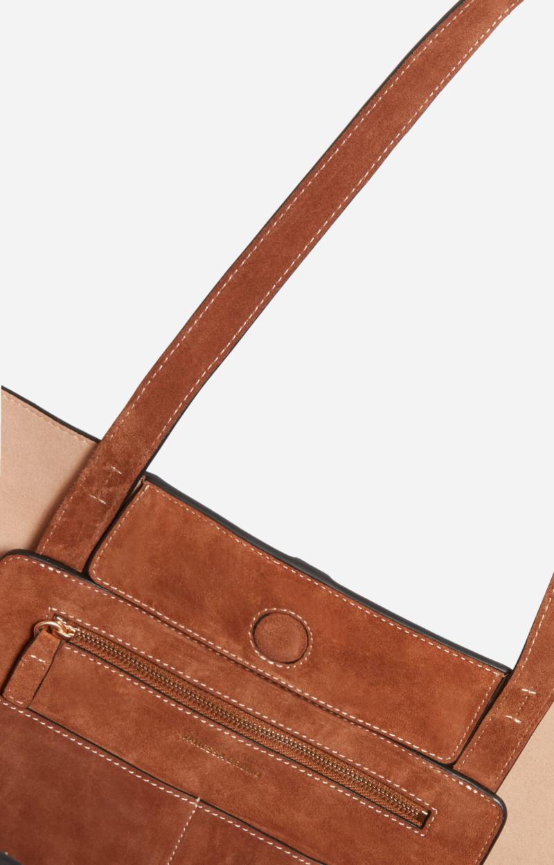 Vanessa Bruno | Velvet Leather Tote Bag in Brown Biscuit