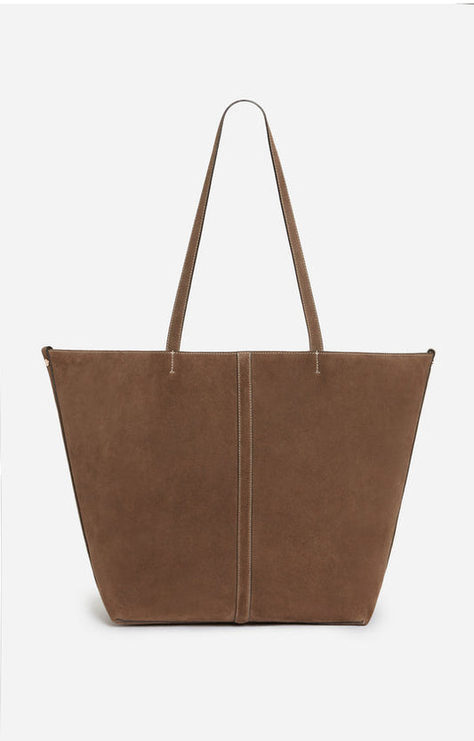 Vanessa Bruno | Velvet-Finish Tote in Cowhide Leather Taupe