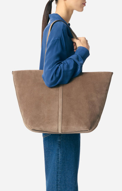 Vanessa Bruno | Velvet-Finish Tote in Cowhide Leather Taupe