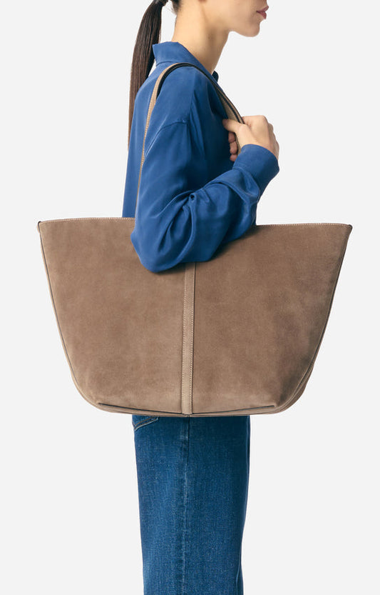 Vanessa Bruno | Velvet-Finish Tote in Cowhide Leather Taupe