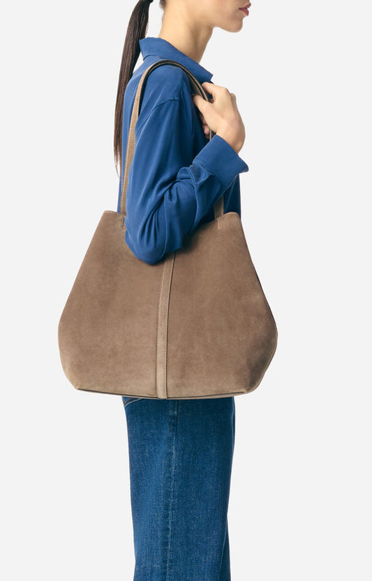 Vanessa Bruno | Velvet-Finish Tote in Cowhide Leather Taupe