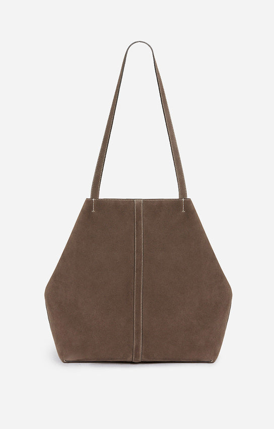 Vanessa Bruno | Velvet-Finish Tote in Cowhide Leather Taupe