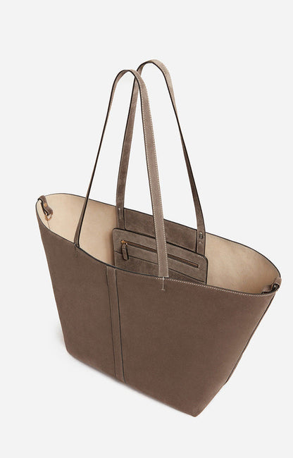 Vanessa Bruno | Velvet-Finish Tote in Cowhide Leather Taupe