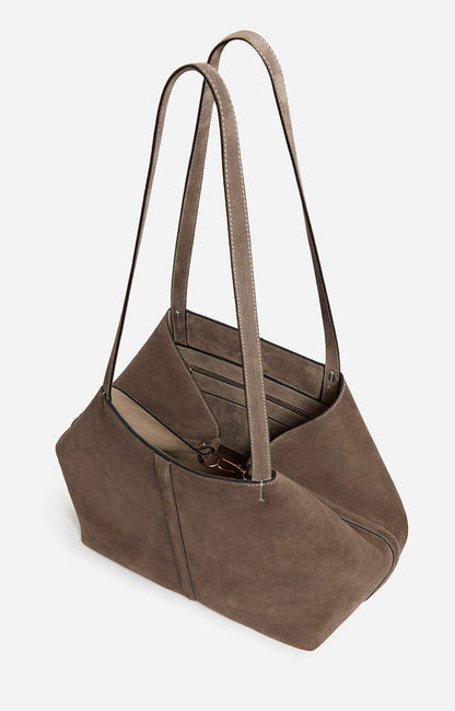 Vanessa Bruno | Velvet-Finish Tote in Cowhide Leather Taupe