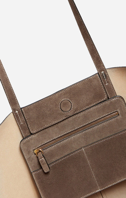 Vanessa Bruno | Velvet-Finish Tote in Cowhide Leather Taupe