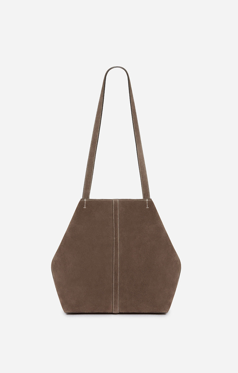 Vanessa Bruno | Small Velvet Leather Tote Bag in Taupe