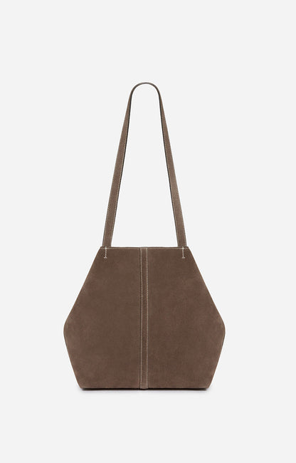 Vanessa Bruno | Small Velvet Leather Tote Bag in Taupe