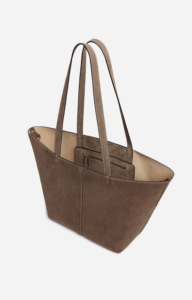 Vanessa Bruno | Small Velvet Leather Tote Bag in Taupe
