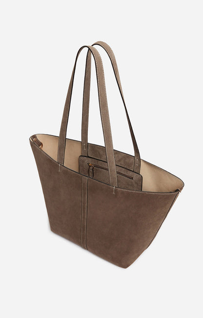 Vanessa Bruno | Small Velvet Leather Tote Bag in Taupe