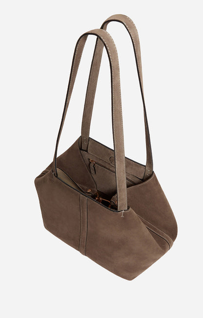 Vanessa Bruno | Small Velvet Leather Tote Bag in Taupe