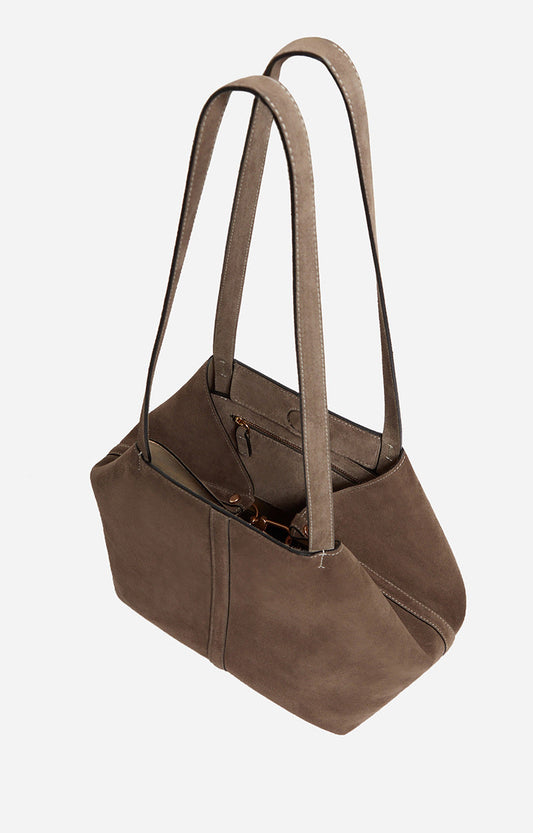 Vanessa Bruno | Small Velvet Leather Tote Bag in Taupe