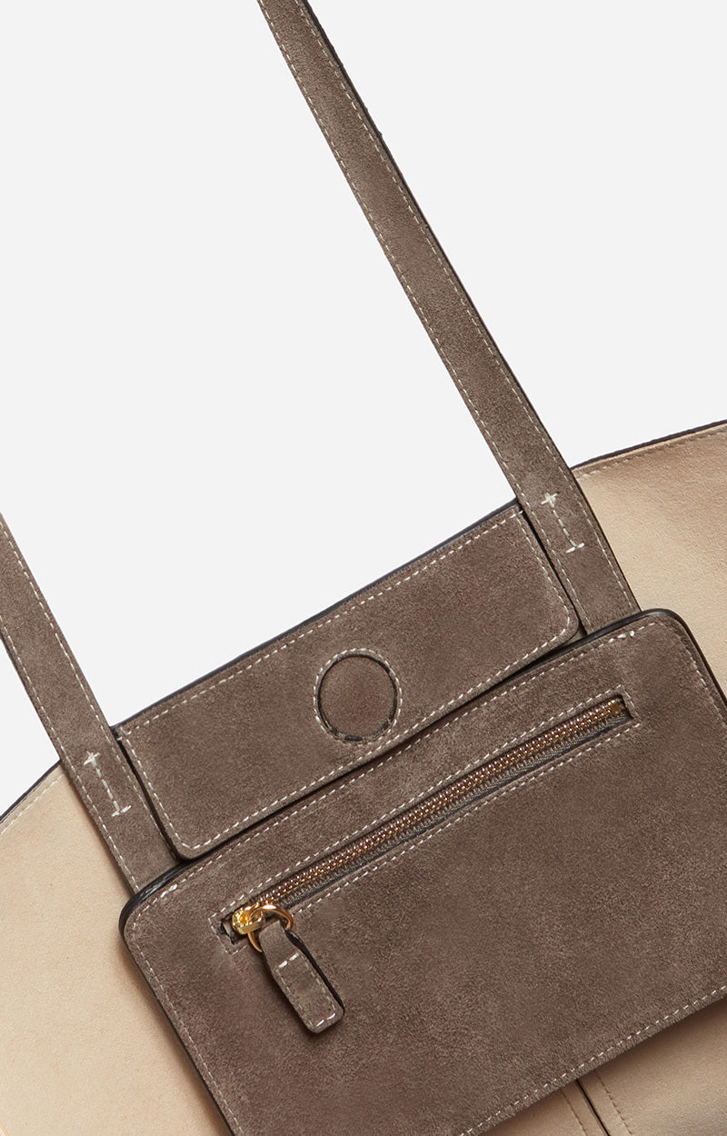 Vanessa Bruno | Small Velvet Leather Tote Bag in Taupe