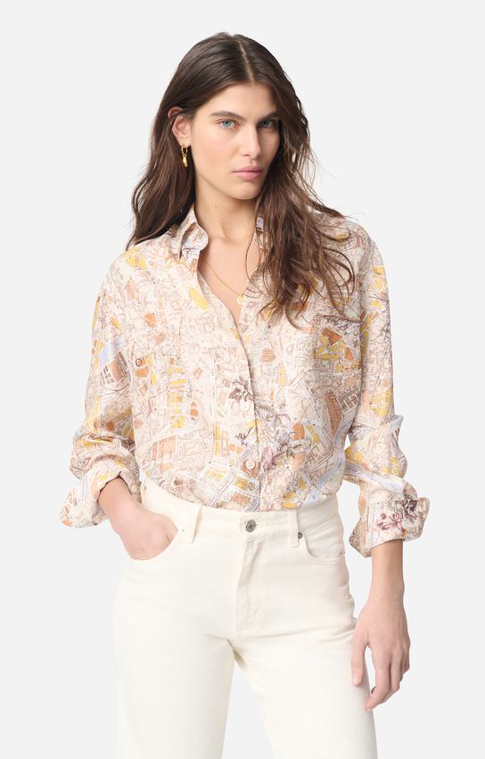 Vanessa Bruno | Women's Carte de Paris Print Blouse in Flowing Viscose - Miel