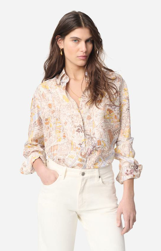 Vanessa Bruno | Women's Carte de Paris Print Blouse in Flowing Viscose - Miel