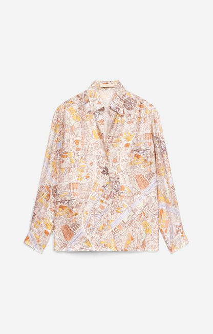 Vanessa Bruno | Women's Carte de Paris Print Blouse in Flowing Viscose - Miel