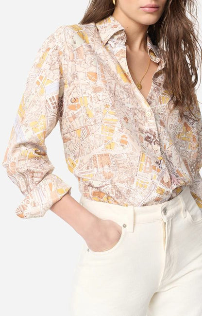 Vanessa Bruno | Women's Carte de Paris Print Blouse in Flowing Viscose - Miel