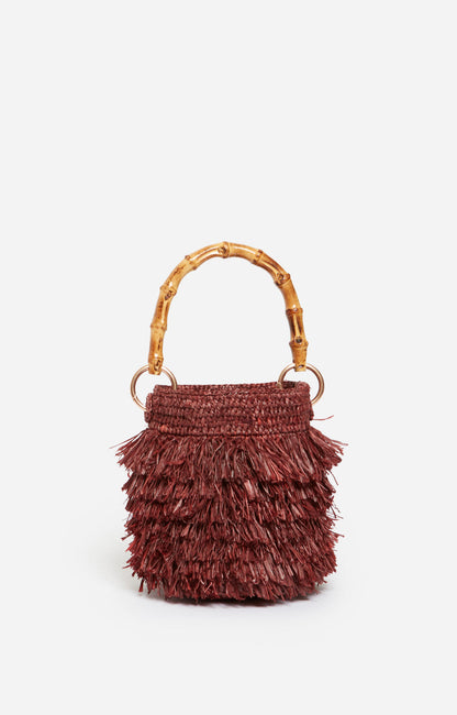 Vanessa Bruno | Raffia Bucket Bag with Bamboo Handle - Bordeaux