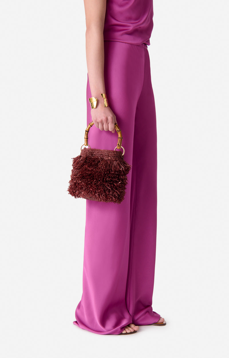 Vanessa Bruno | Raffia Bucket Bag with Bamboo Handle - Bordeaux