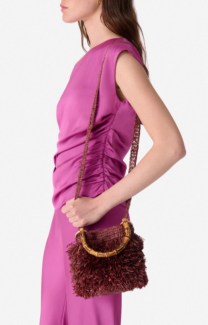Vanessa Bruno | Raffia Bucket Bag with Bamboo Handle - Bordeaux