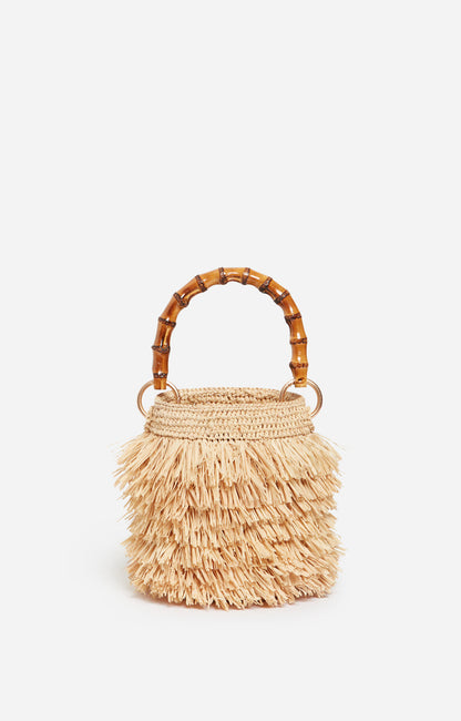 Vanessa Bruno | Woven Raffia Bucket Bag with Bamboo Handle Naturel