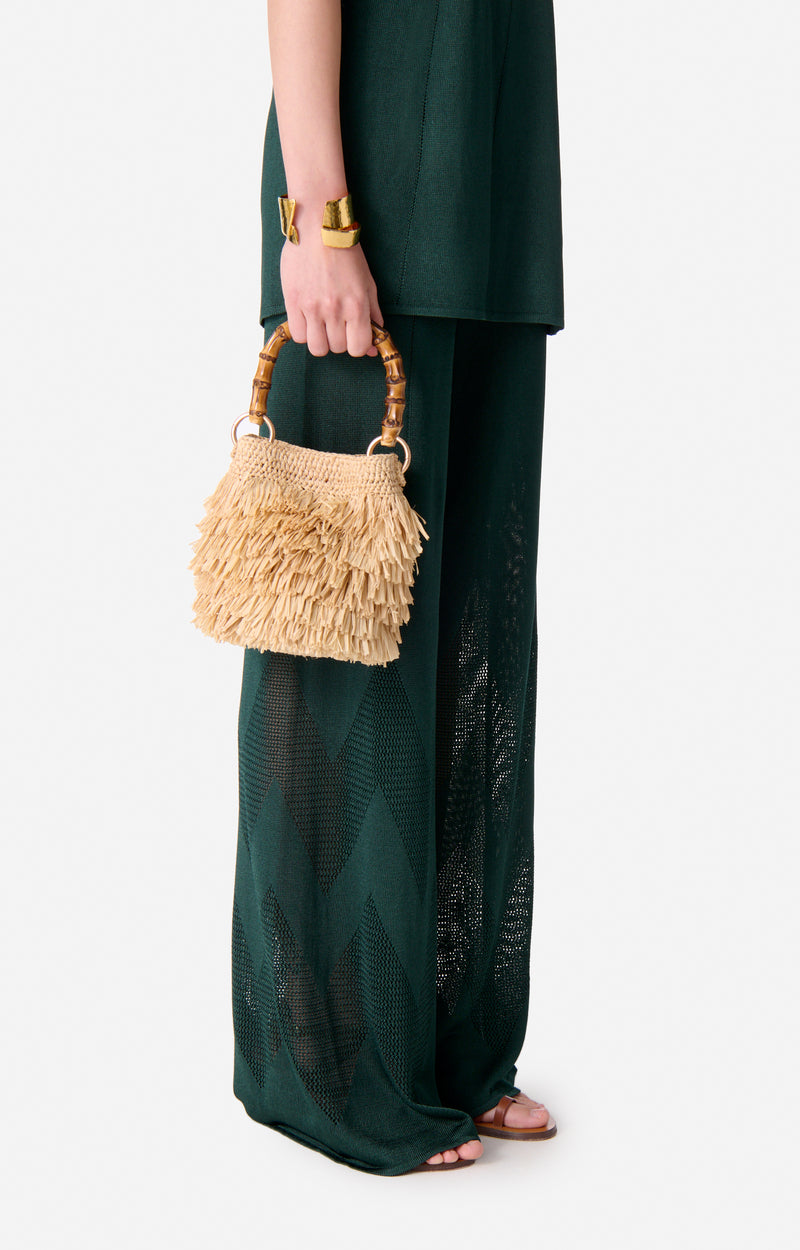 Vanessa Bruno | Woven Raffia Bucket Bag with Bamboo Handle Naturel
