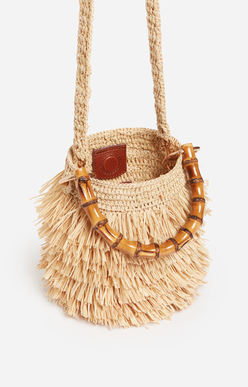 Vanessa Bruno | Woven Raffia Bucket Bag with Bamboo Handle Naturel