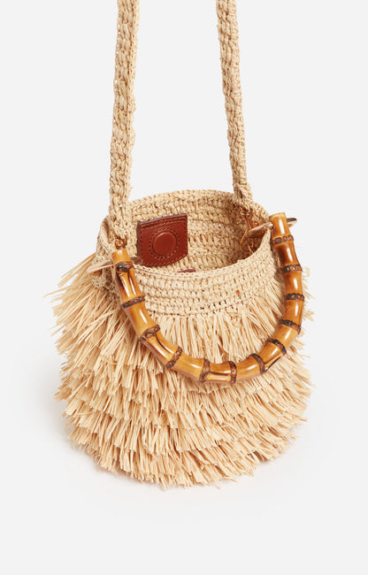 Vanessa Bruno | Woven Raffia Bucket Bag with Bamboo Handle Naturel