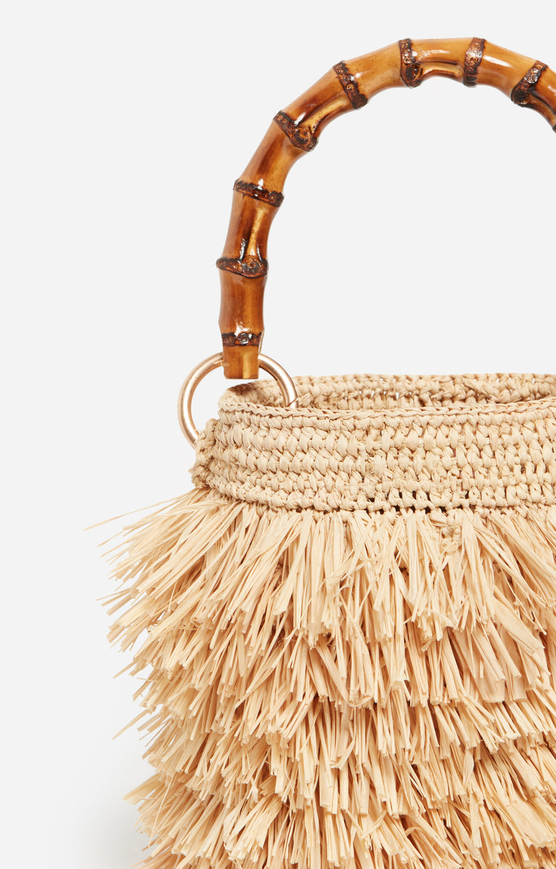 Vanessa Bruno | Woven Raffia Bucket Bag with Bamboo Handle Naturel