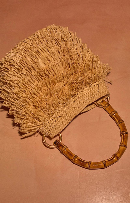Vanessa Bruno | Woven Raffia Bucket Bag with Bamboo Handle Naturel