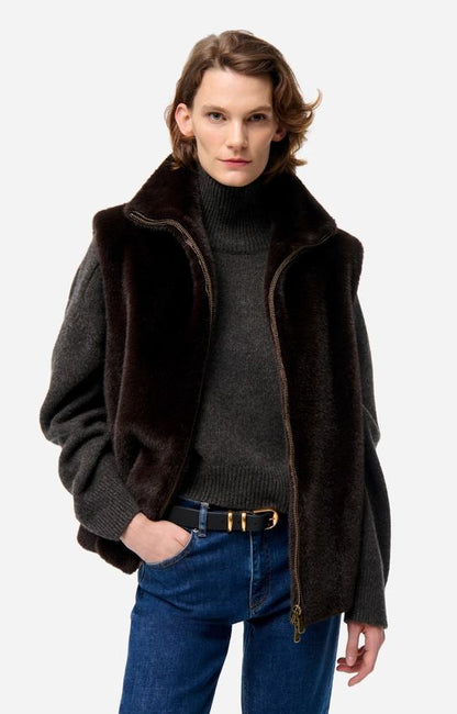 Vanessa o | Faux Fur Zip Vest - Textured Layering Piece Brun