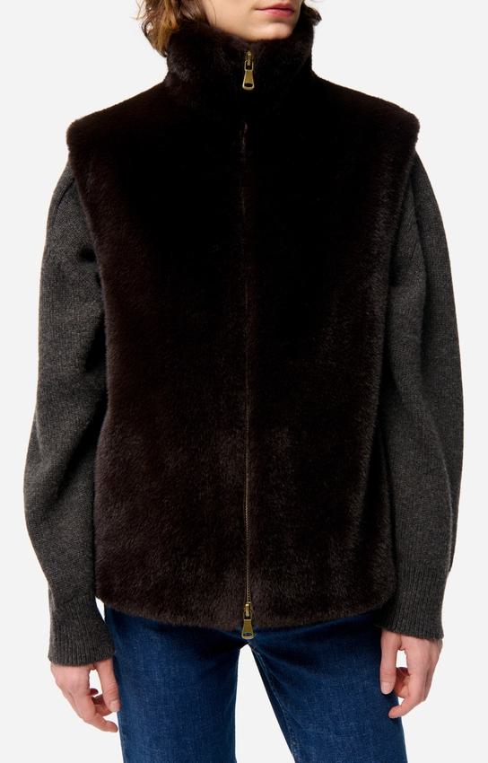 Vanessa o | Faux Fur Zip Vest - Textured Layering Piece Brun