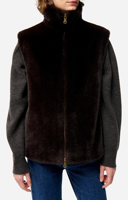 Vanessa o | Faux Fur Zip Vest - Textured Layering Piece Brun