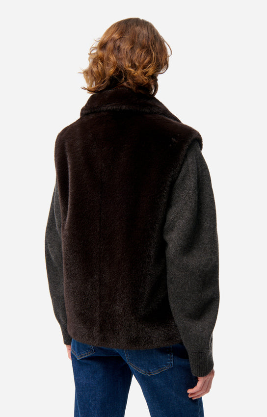 Vanessa o | Faux Fur Zip Vest - Textured Layering Piece Brun