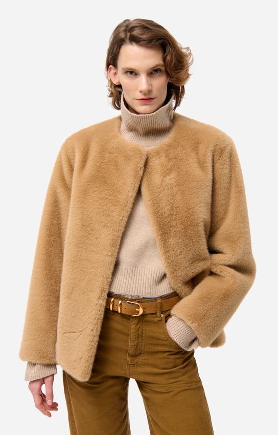 Vanessa Bruno | Belted Faux Fur Column Coat - Beige