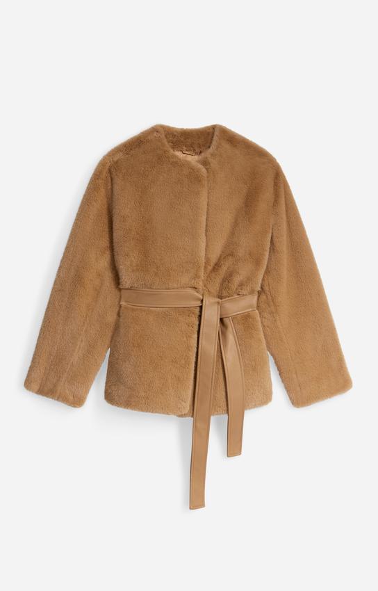 Vanessa Bruno | Belted Faux Fur Column Coat - Beige